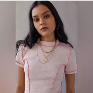 Urban Outfitters BDG Katie Topstitch Baby Tee In 100% Cotton In Mauve Baby Pink